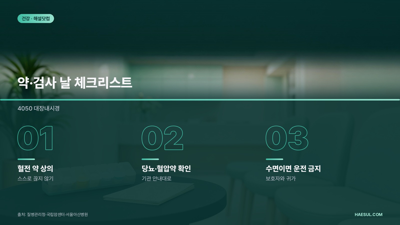 약·검사 날 체크리스트 – 4050 대장내시경