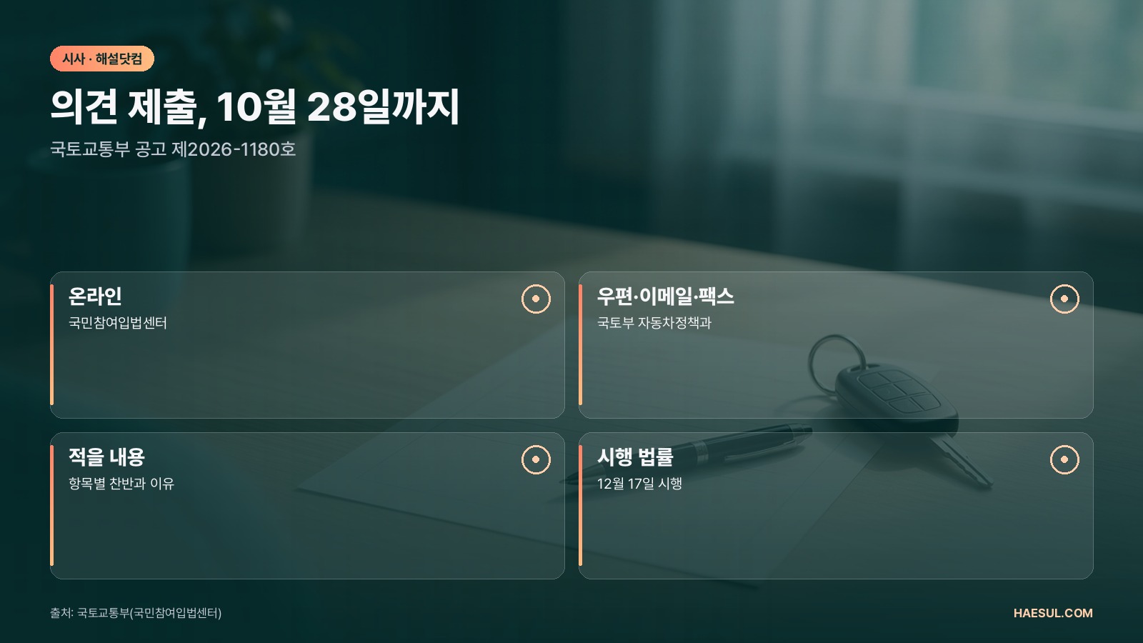 의견 제출, 10월 28일까지 – 국토교통부 공고 제2026-1180호