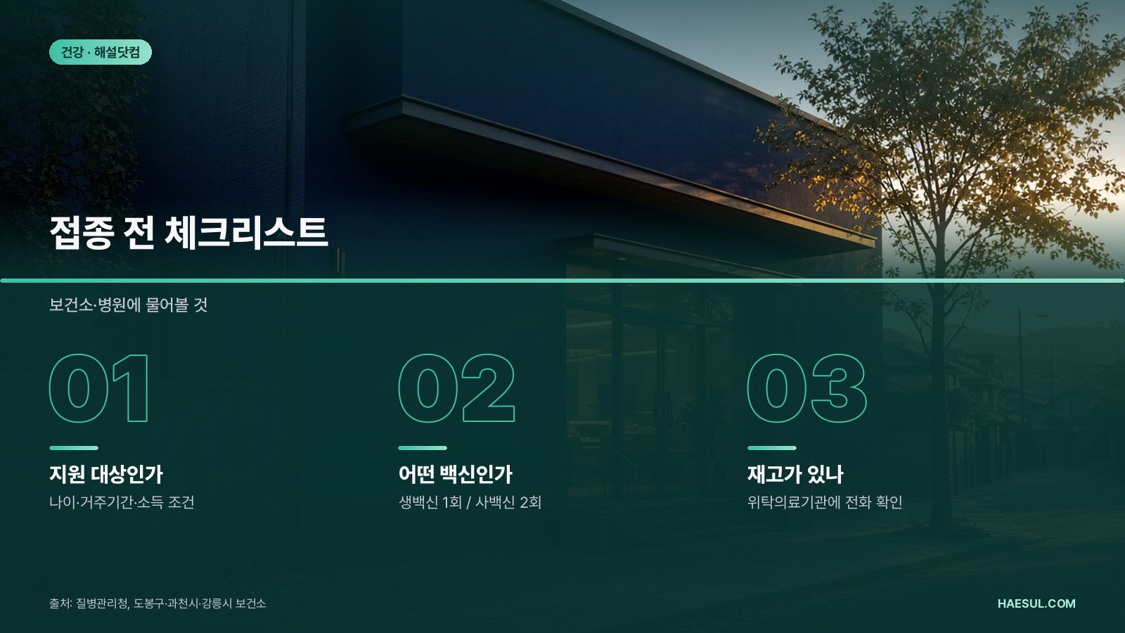 접종 전 체크리스트 – 보건소·병원에 물어볼 것