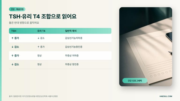 갑상선 수치(TSH·유리 T4) 해석: 결과 조합별 의미와 참고범위가 기관마다 다른 이유 (2026)